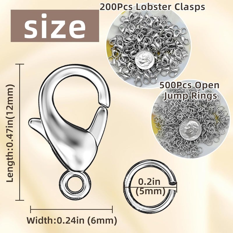 MKCYD 700Pcs Lobster Claw Clasps and Open Jump Rings Set, 14K Gold and Silver Necklace Clasps and Closures Lobster Parrot Trigger Clasp for Jewelry Making - Image 2